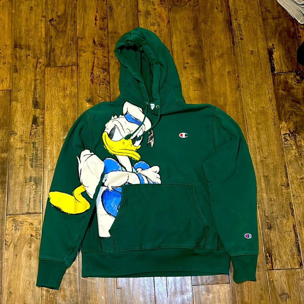 Champion X Disney green donald duck hoodie. Size S